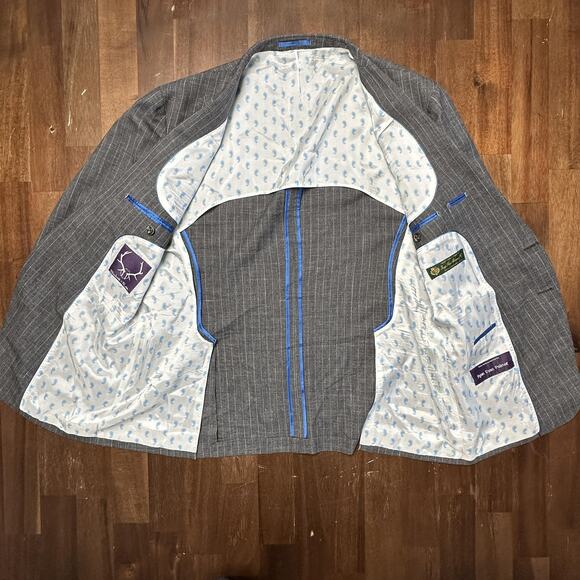 Beckett & Robb Blazer Mens 42R Gray Pinstripe Loro Piana Italian Wool Linen - Picture 10 of 16